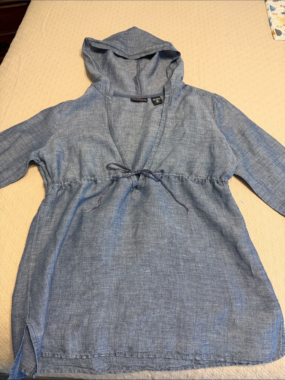 Chambray Hooded Tunic Top - Blue